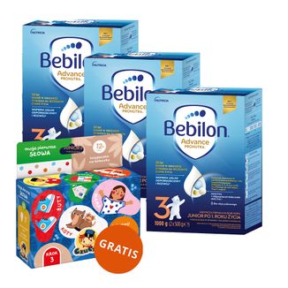 Zestaw Bebilon Advance Pronutra 3 Junior, odżywcza formuła na bazie mleka, po 1 roku, 3 x 1000 g + CzuCzu Moje Pierwsze Słowa, książeczka na kółeczku, od 12 miesiąca gratis - zdjęcie produktu