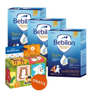 Zestaw Bebilon Advance Pronutra 4 Junior, odżywcza formuła na bazie mleka, po 2 roku, 3 x 1000 g + CzuCzu Nasi Przyjaciele, puzzle na cztery, od 2 roku życia gratis - zdjęcie produktu