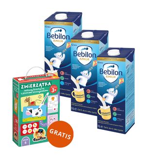 Zestaw Bebilon Junior do picia, wzbogacona formuła na bazie mleka dla dzieci 2-6 lat, 3 x 1 l + CzuCzu, Zwierzątka Zabawy kreatywne z pisakiem zmazywakiem, od 3 roku życia gratis - zdjęcie produktu