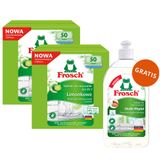 Zestaw Frosch, tabletki do zmywarek, All in One, limonkowe, 2 x 50 sztuk + płyn do mycia naczyń, migdałowy, 500 ml gratis - miniaturka zdjęcia produktu