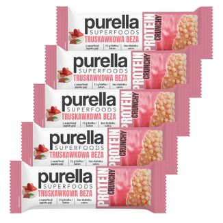 Zestaw Purella Superfoods Protein Crunchy, baton proteinowy, beza truskawkowa, 5 x 45 g - zdjęcie produktu