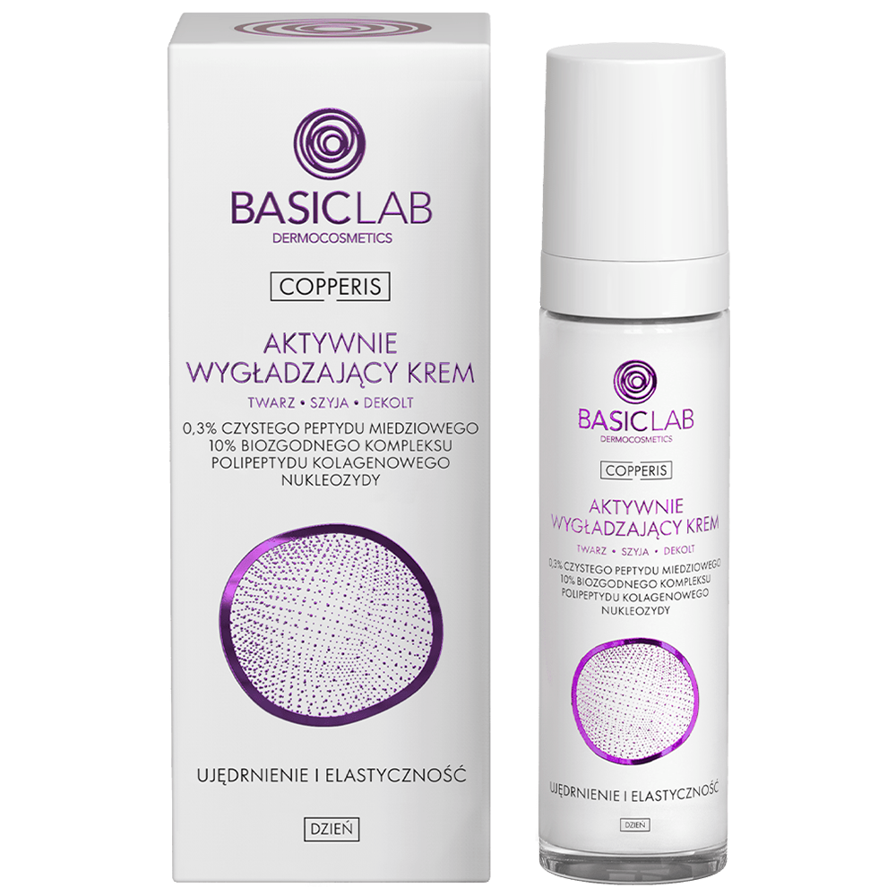 Basiclab BasicLab Copperis, aktywnie wygładzający krem na dzień do twarzy, szyi i dekoltu, ujędrnienie i elastyczność, 50 ml
