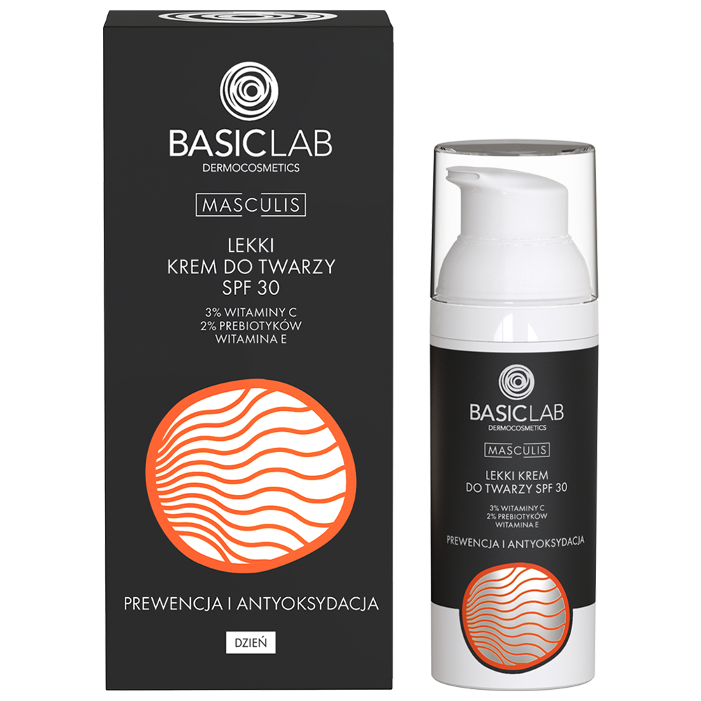 Basiclab BasicLab Masculis, lekki krem do twarzy, SPF 30, prewencja i antyoksydacja, 50 ml