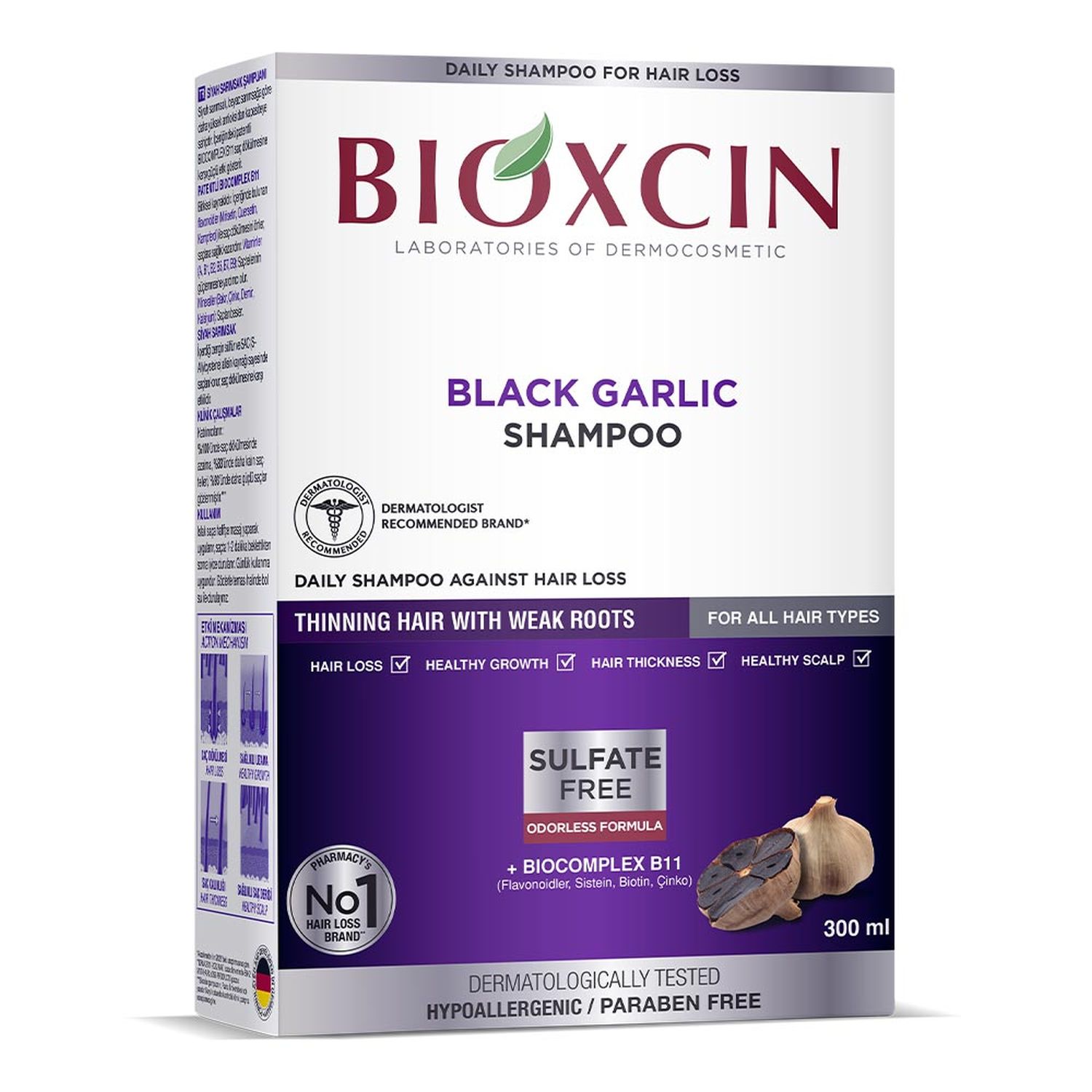 Bioxcin Bioxcin, szampon przeciw wypadaniu włosów z czarnym czosnkiem, 300 ml
