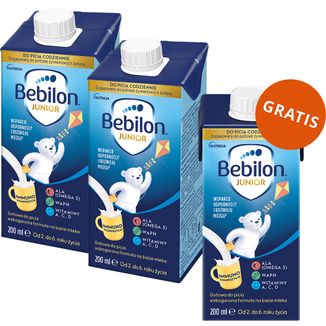 Zestaw Bebilon Junior do picia, wzbogacona formuła na bazie mleka dla dzieci 2-6 lat, 3 x 200 ml + 200 ml gratis - zdjęcie produktu