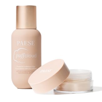 Zestaw Paese Puff Cloud Soft Cover Blur, wygładzający puder pod oczy, 4,5 g + satynowy podkład do twarzy z efektem blur, 01 Light Beige, SPF 20, 37 ml - zdjęcie produktu