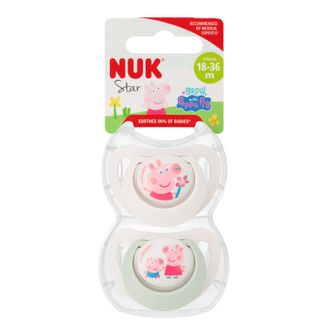 NUK Star, smoczek uspokajający, 18-36 miesięcy, silikonowy, anatomiczny, Świnka Peppa, 2 sztuki - zdjęcie produktu