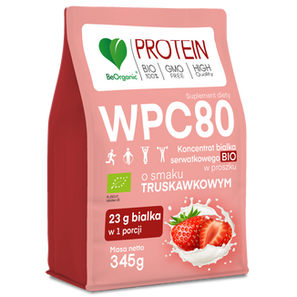 BeOrganic WPC 80, koncentrat białka serwatkowego Bio, smak truskawkowy, 345 g - zdjęcie produktu