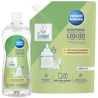 Zestaw Canpol Babies, płyn do mycia butelek i smoczków, hipoalergiczny, 500 ml + ekologiczny płyn do mycia butelek, zapas, 1 l - zdjęcie produktu