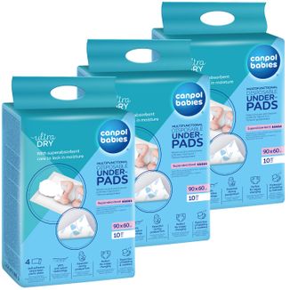 Zestaw Canpol Babies, wielofunkcyjnie podkłady higieniczne, jednorazowe, z paskami samoprzylepnymi, 90 cm x 60 cm, 3 x 10 sztuk - zdjęcie produktu
