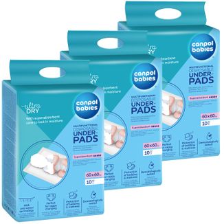 Zestaw Canpol Babies, wielofunkcyjne jednorazowe podkłady higieniczne, superchłonne, 60 cm x 60 cm, 3 x 10 sztuk Zestaw Canpol Babies, wielofunkcyjne jednorazowe podkłady higieniczne, superchłonne, 60 cm x 60 cm, 3 x 10 sztuk - zdjęcie produktu