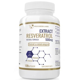 Progress Labs Resveratrol Extract 500 mg, ekstrakt z pestek winogron, 120 kapsułek - zdjęcie produktu