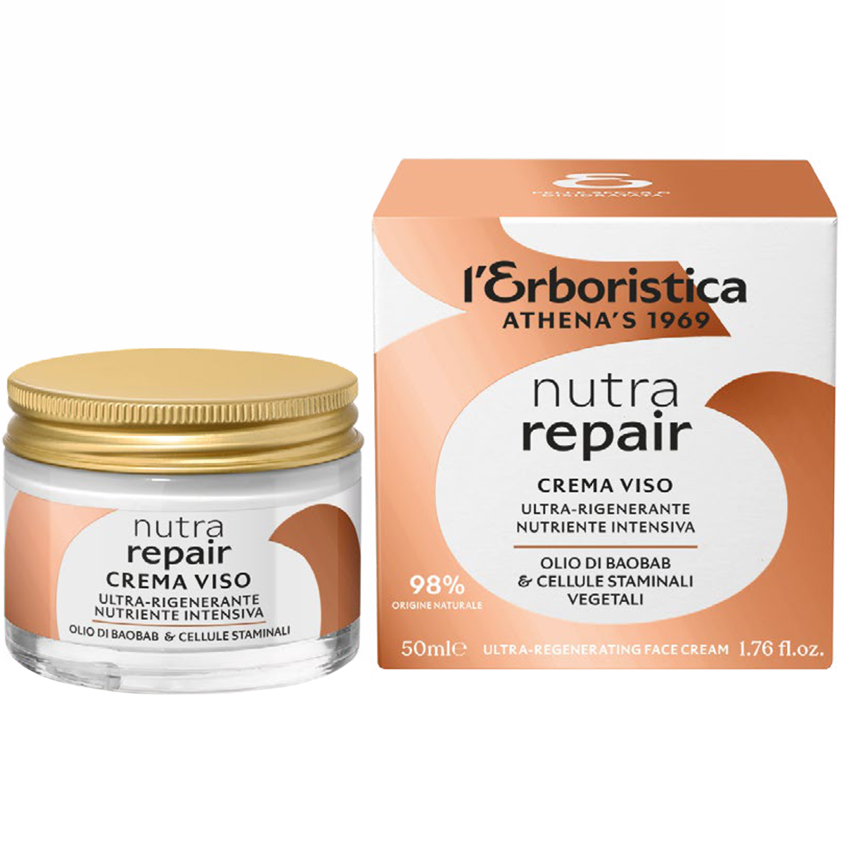 l'Erboristica L'Erboristica Nutra Repair, odżywczy krem do twarzy, olej z baobabu i roślinne komórki macierzyste, 50 ml