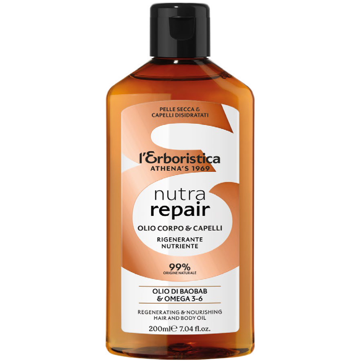 l'Erboristica L'Erboristica Nutra Repair, olejek do ciała i włosów, olej z baobabu i kwasy Omega 3-6, 200 ml