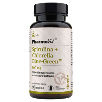 PharmoVit Spirulina + Chlorella Blue-Green 500 mg, 180 tabletek - zdjęcie produktu