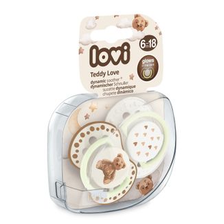 Lovi, smoczek uspokajający, 6-18 miesięcy, silikonowy, dynamiczny, Teddy Love, 2 sztuki - zdjęcie produktu