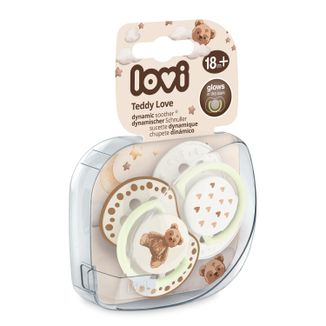 Lovi, smoczek uspokajający, od 18 miesięcy, silikonowy, dynamiczny, Teddy Love, 2 sztuki - zdjęcie produktu