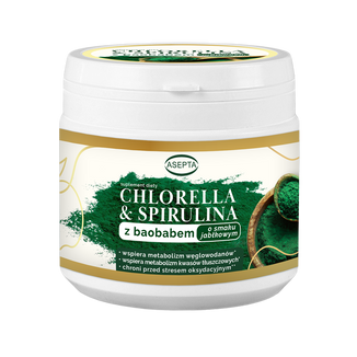 Asepta Chlorella i Spirulina, proszek, smak jabłkowy, 150 g - zdjęcie produktu