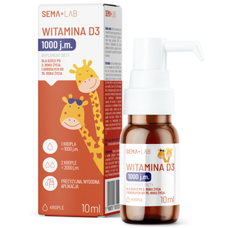 SEMA Lab Witamina D3 1000 j.m., krople, dla dzieci od 3 lat i dorosłych, 10 ml SEMA Lab Witamina D3 1000 j.m., krople, dla dzieci od 3 lat i dorosłych, 10 ml - zdjęcie produktu
