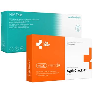 Zestaw HIV Test domowy 3w1, szybki domowy test z krwi do wykrywania infekcji HIV, 1 sztuka + test z krwi do wykrywania przeciwciał T. pallidum, diagnostyka kiły, 1 sztuka - zdjęcie produktu