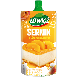 Łowicz Sernik z Brzoskwiniami, deser ryżowo-owocowy, bez dodatku cukru, 100 g KRÓTKA DATA - zdjęcie produktu