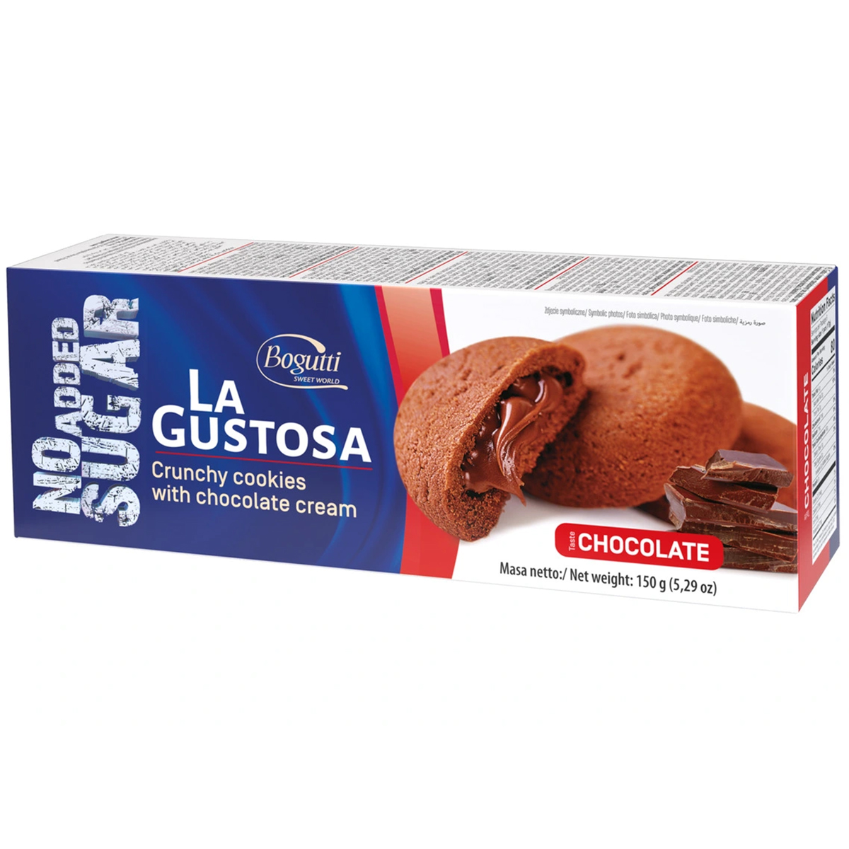 Nieznana Bogutti, kruche ciasteczka z kremem czekoladowym, bez dodatku cukru, 150 g