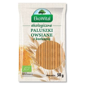 Ekowital Paluszki owsiane, pełnoziarniste, z kurkumą, 50 g Ekowital Paluszki owsiane, pełnoziarniste, z kurkumą, 50 g - zdjęcie produktu