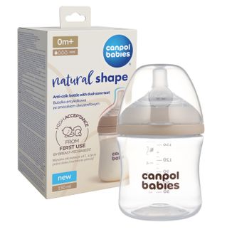 Canpol Babies, butelka antykolkowa Natural Shape ze smoczkiem dwustrefowym, od urodzenia, 150 ml - zdjęcie produktu