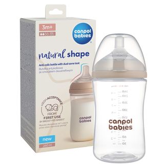 Canpol Babies, butelka antykolkowa Natural Shape ze smoczkiem dwustrefowym, od 3 miesiąca, 260 ml - zdjęcie produktu
