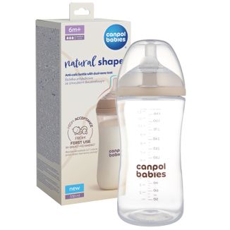 Canpol Babies, butelka antykolkowa Natural Shape ze smoczkiem dwustrefowym, od 6 miesiąca, 330 ml - zdjęcie produktu