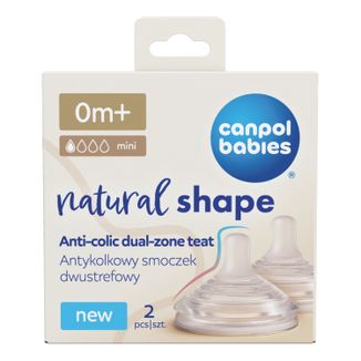 Canpol Babies, smoczek silikonowy do butelki Natural Shape, antykolkowy, dwustrefowy, od urodzenia, 2 sztuki - zdjęcie produktu
