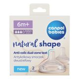 Canpol Babies, smoczek silikonowy do butelki Natural Shape, antykolkowy, dwustrefowy, od 6 miesiąca, 2 sztuki - miniaturka zdjęcia produktu