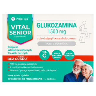 Vital Senior Glukozamina 1500 mg, proszek, smak wiśnia-jabłko, 30 saszetek Vital Senior Glukozamina 1500 mg, proszek, smak wiśnia-jabłko, 30 saszetek - zdjęcie produktu