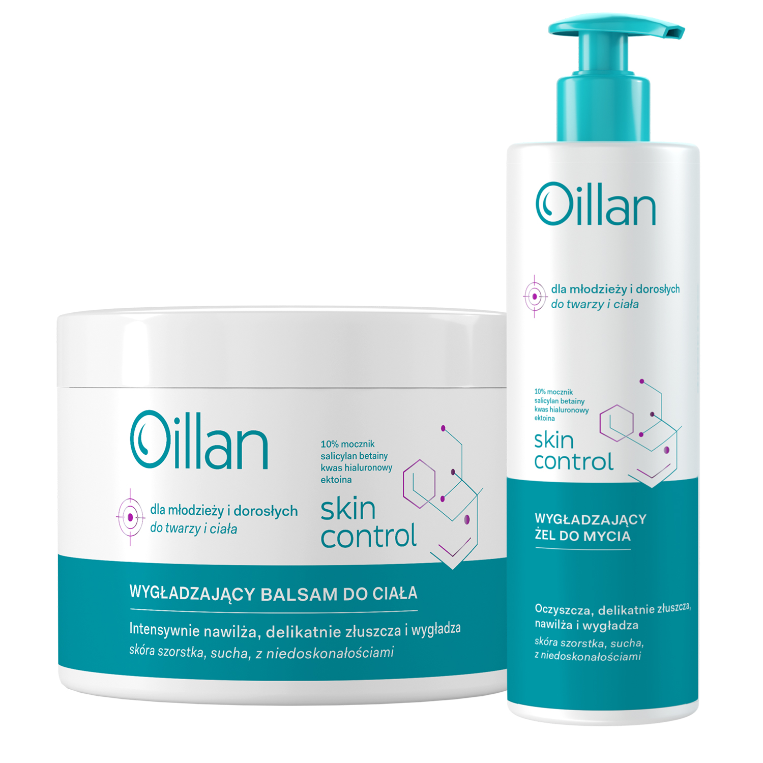 Oillan Zestaw Oillan Skin Control, wygładzający żel do mycia, 400 ml + wygładzający balsam do ciała, 500 ml