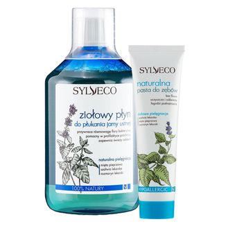 Zestaw Sylveco, płyn do płukania jamy ustnej, ziołowy, 500 ml + naturalna pasta do zębów, bez fluoru, 100 ml - zdjęcie produktu