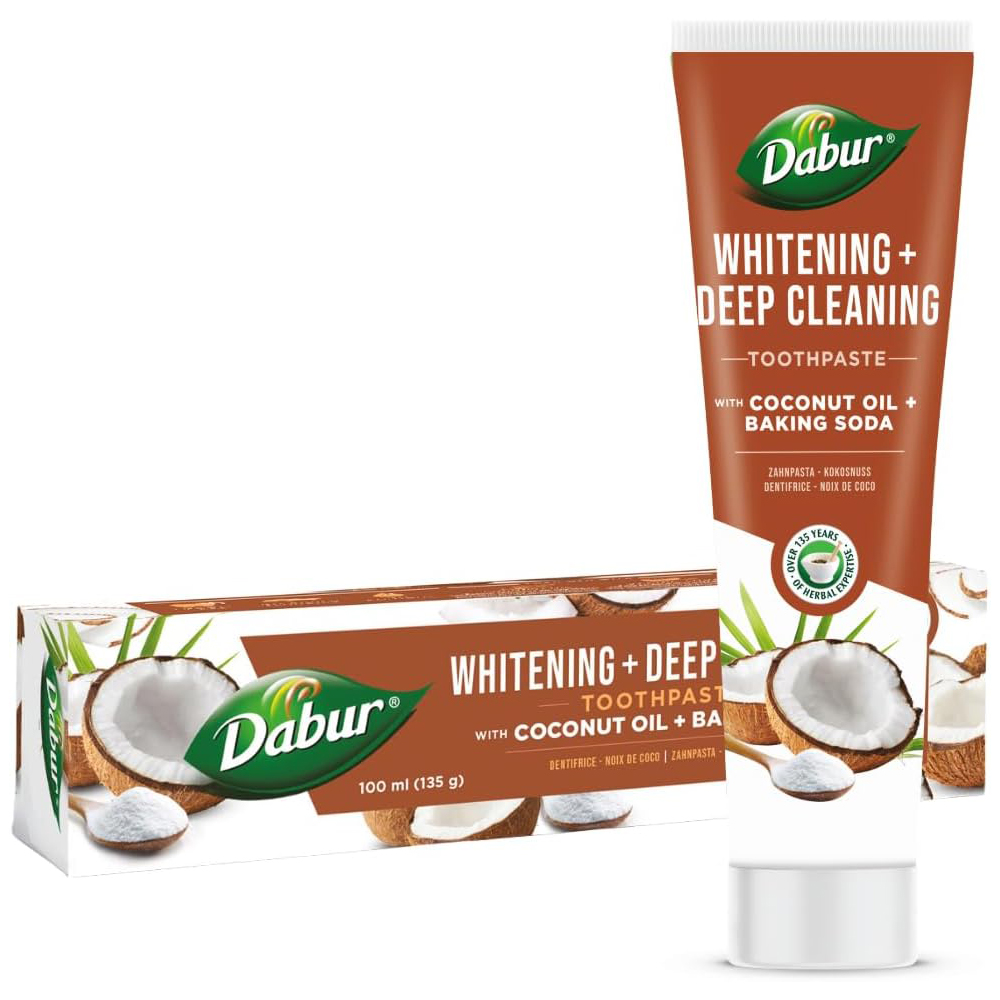 Nieznana Dabur Whitening + Deep Cleaning, wybielająca pasta do zębów z olejem kokosowym i sodą oczyszczoną, 100 ml — Inhaltsstoffe und Bewertung