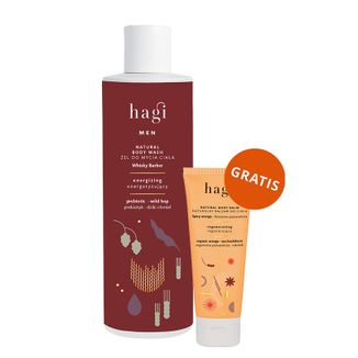 Hagi Whisky Barber, żel do mycia ciała, energetyzujący, 300 ml + Korzenna Pomarańcza, naturalny balsam do ciała, regenerujący, 75 ml gratis - zdjęcie produktu