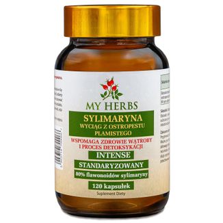 My Herbs Sylimaryna, wyciąg z ostropestu plamistego, 120 kapsułek My Herbs Sylimaryna, wyciąg z ostropestu plamistego, 120 kapsułek - zdjęcie produktu