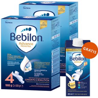 Zestaw Bebilon Advance Pronutra 4 Junior, odżywcza formuła na bazie mleka, po 2 roku, 2 x 1000 g + wzbogacona formuła na bazie mleka dla dzieci 2-6 lat, 200 ml gratis - zdjęcie produktu