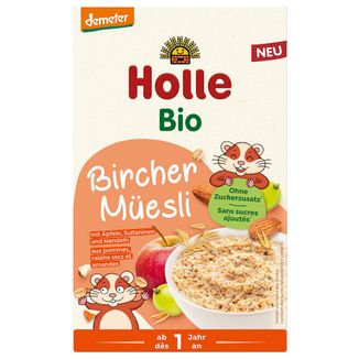 Holle Kaszka musli Birchera Bio z jabłkiem, rodzynkami sułtankami i migdałami, bezmleczna, po 1 roku, 200 g - zdjęcie produktu