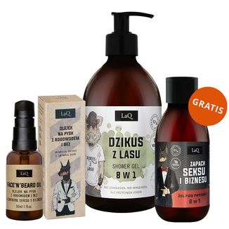 Zestaw LaQ, olejek po goleniu i do brody, Doberman, 30 ml + żel pod prysznic, Dzikus z lasu, 500 ml + żel pod prysznic 8w1, Doberman, 100 ml gratis - zdjęcie produktu