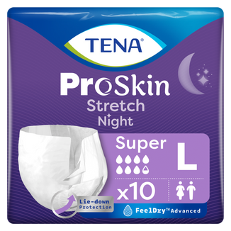 Tena Stretch ProSkin Super Night, pieluchomajtki, rozmiar L, 103-140 cm, 10 sztuk - zdjęcie produktu