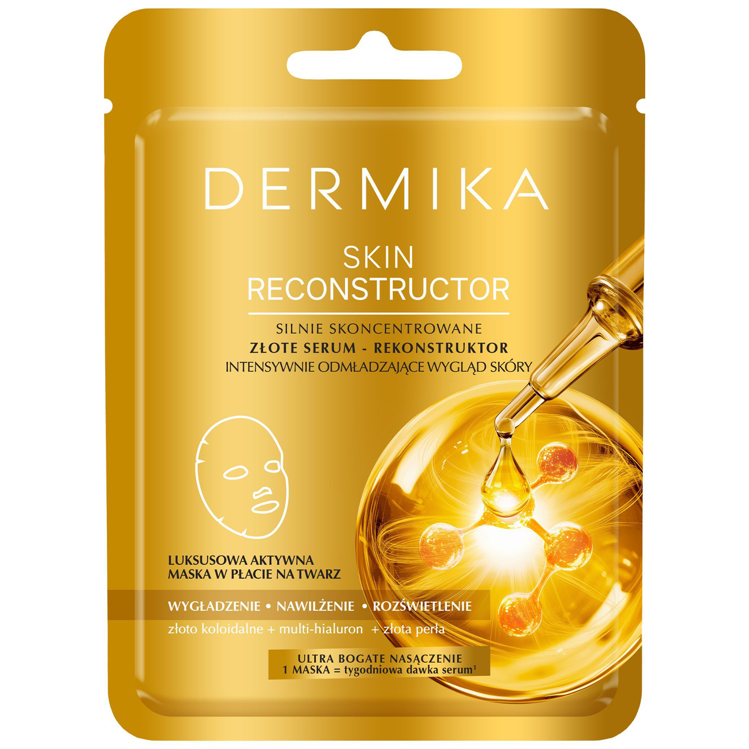 Dermika Dermika Skin Reconstructor, silnie skoncentrowane złote serum-rekonstruktor odmładzające wygląd skóry, maska w płacie, 1 sztuka — Inhaltsstoffe und Bewertung