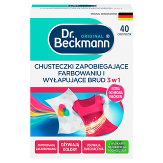 Dr Beckmann, chusteczki wyłapujące kolor i wspomagające usuwanie brudu, 40 sztuk Dr Beckmann, chusteczki wyłapujące kolor i wspomagające usuwanie brudu, 40 sztuk - zdjęcie produktu