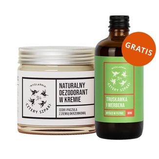 Cztery Szpaki, naturalny dezodorant w kremie, cedr i paczula z ziemią okrzemkową, 60 ml + mydło w płynie, truskawka i werbena, 50 ml gratis - zdjęcie produktu