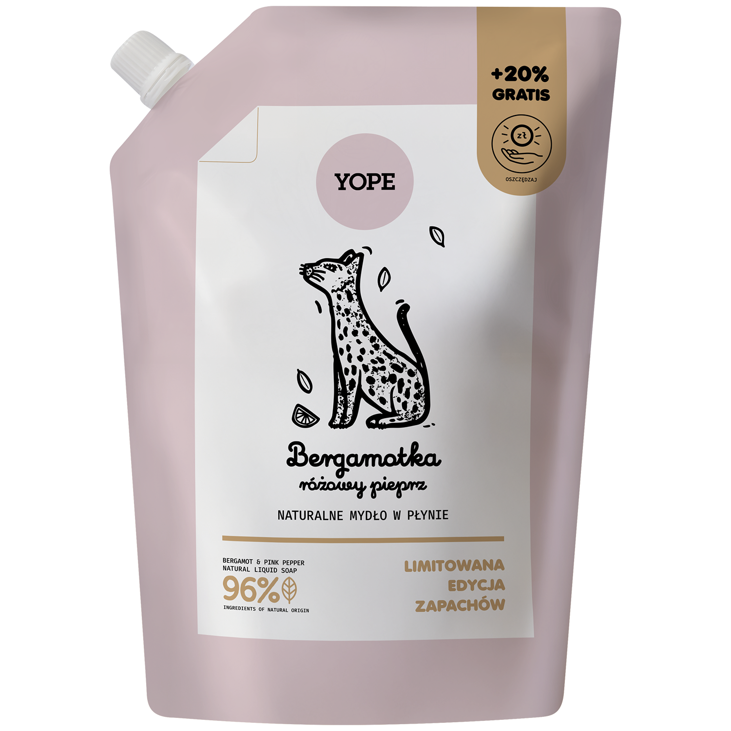 Nieznana Yope Bergamotka und rosa Pieprz, natürlich Flüssigseife, Nachfüllpackung, 600 ml — Inhaltsstoffe und Bewertung