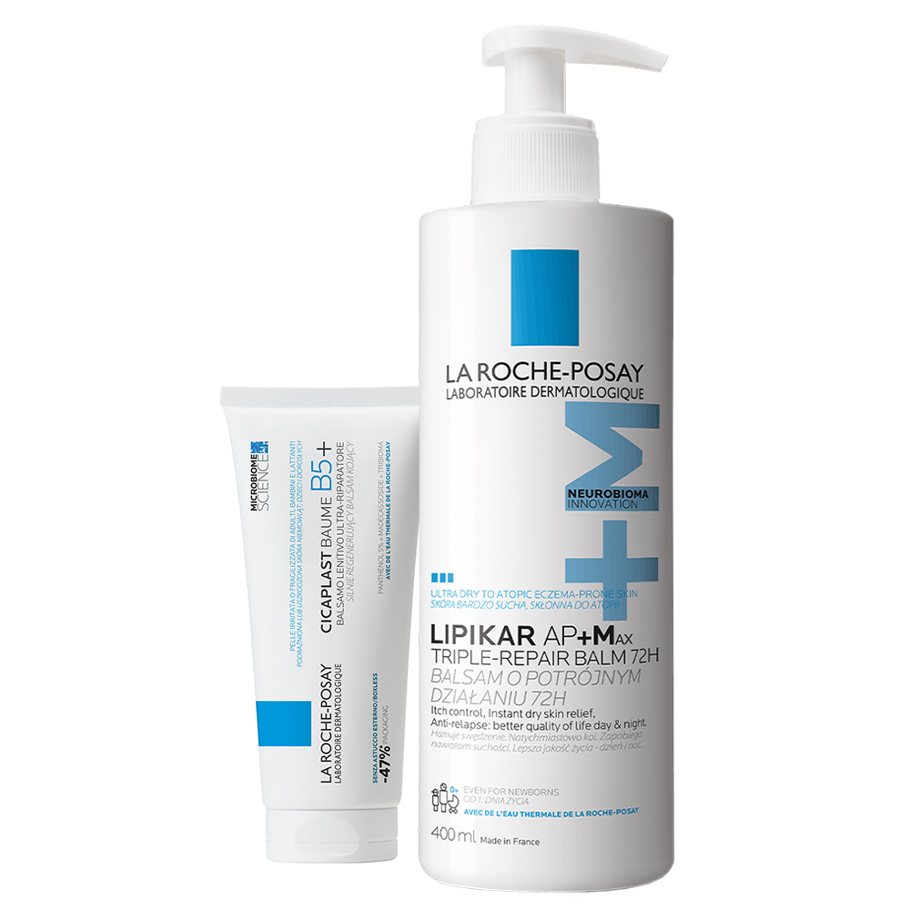 La Roche Posay Zestaw La Roche-Posay Cicaplast Baume B5+, kojący balsam regenerujący, 100 ml + balsam do ciała, skóra sucha i atopowa, od urodzenia, 400 ml