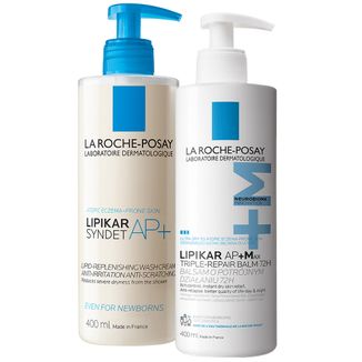 Zestaw La Roche-Posay Lipikar Syndet AP+, krem myjący do ciała uzupełniający poziom lipidów, od urodzenia, 400 ml + balsam do ciała, skóra sucha i atopowa, od urodzenia, 400 ml - zdjęcie produktu