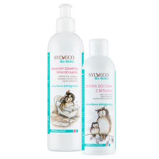 Zestaw Sylveco dla dzieci, szampon i płyn do kąpieli kremowy, od urodzenia, 300 ml + oliwka do ciała z betuliną, po 1 miesiącu, 200 ml - zdjęcie produktu