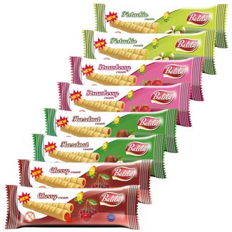 Zestaw Balila, rurki kukurydziane z kremem o smaku pistacjowym, bezglutenowe, 2 x 18 g + smak truskawkowy, 2 x 18 g + smak orzechów laskowych, 2 x 18 g + smak wiśniowy, 2 x 18 g - zdjęcie produktu